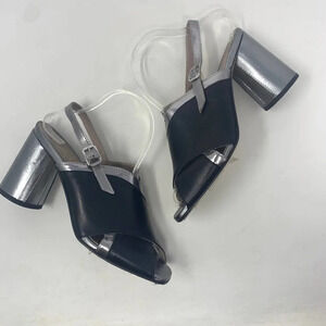 Ouigal Metallic Slingback Heels‎ Black Silver